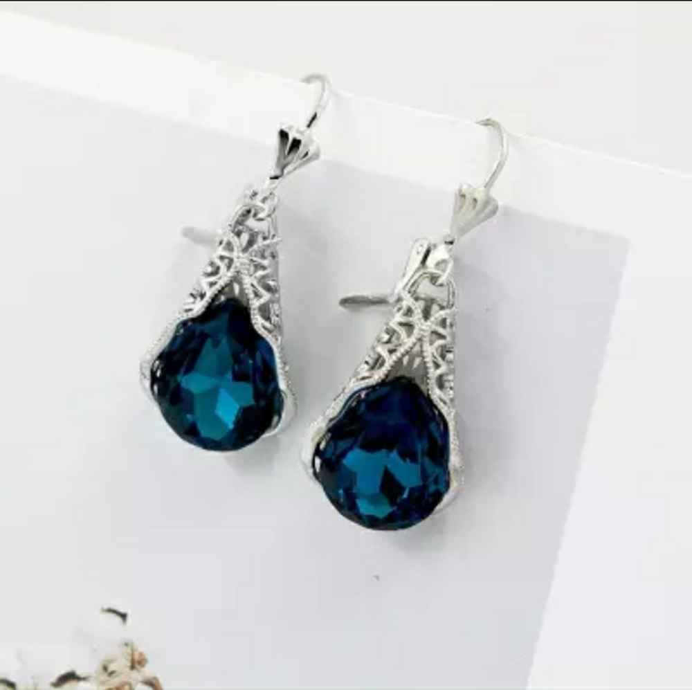Silver Blue Boho Earrings - Picture 4 of 5